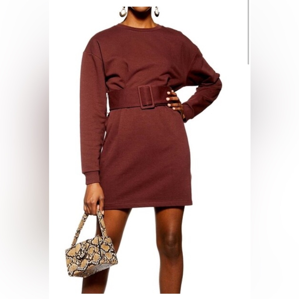 NWT $50 Topshop Brown/Burgundy Sweatshirt Dress